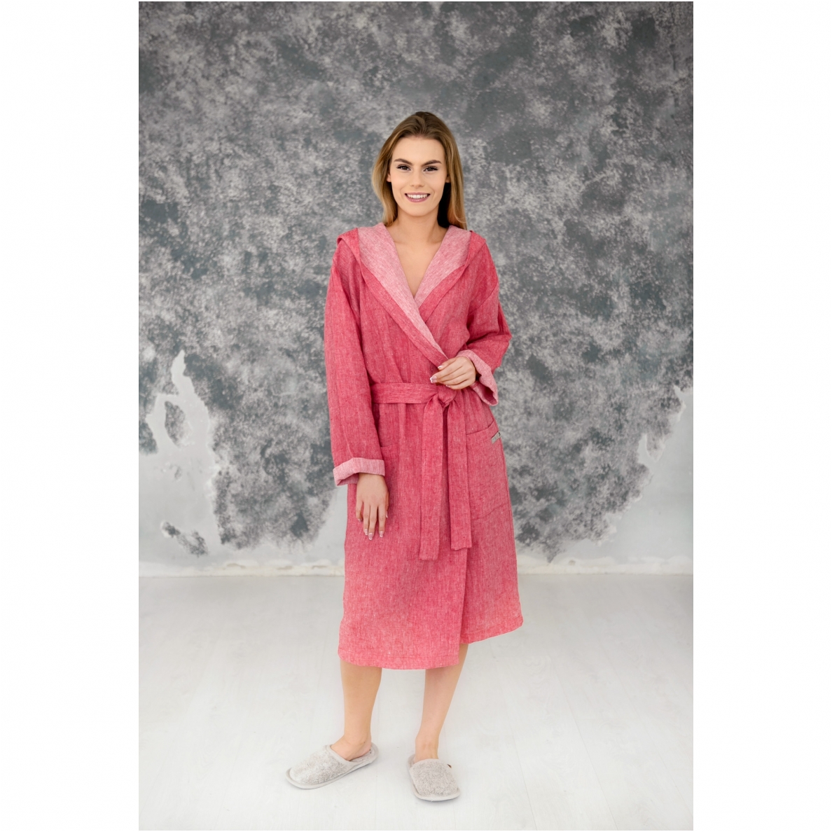 Light red linen bathrobe Light red linen bathrobe